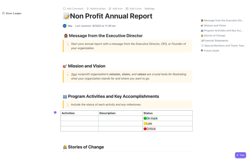 ClickUp Nonprofit Annual Report Template