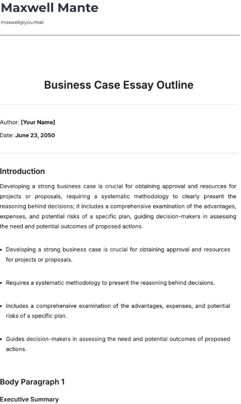  Template.net Business Case Essay Outline Template