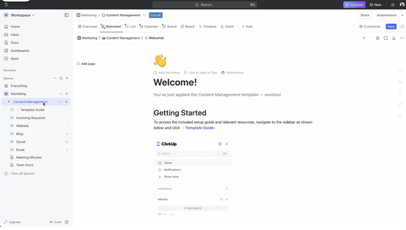 ClickUp Content Management template ; 