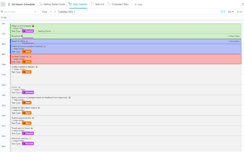 ClickUp 24 Hours Schedule Template