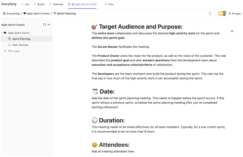 ClickUp Agile Sprints Events Template