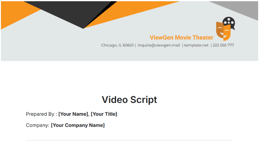 Video Script Template by Template.net ; Video Script Template
