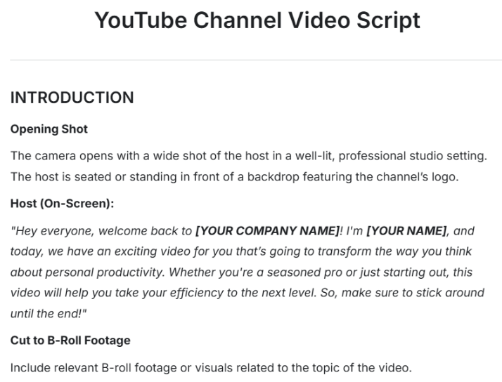 YouTube Channel Video Script Template by Template.net ; Video Script Template