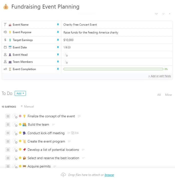 ClickUp Fundraising Event Planning Template : fundraising calendar template
