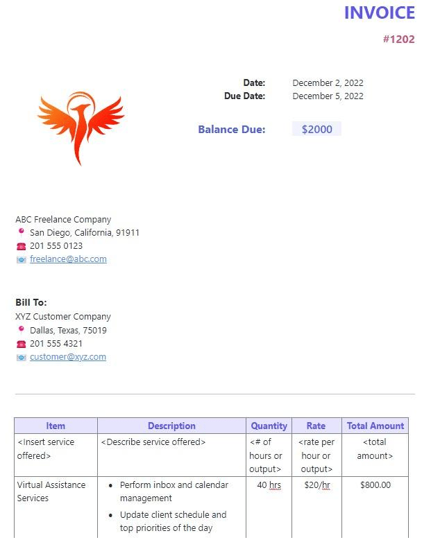 ClickUp Freelance Invoice Template : Freelance Invoice Template