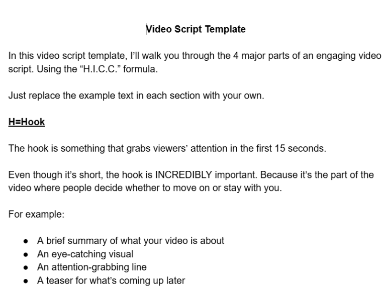 Video Script Template by Backlinko ; Video Script Template