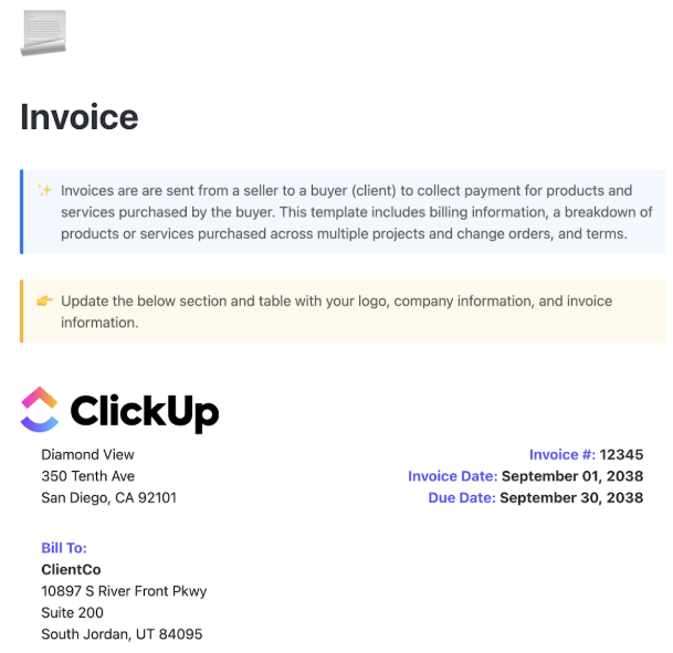 ClickUp Invoice Template : Freelance Invoice Template