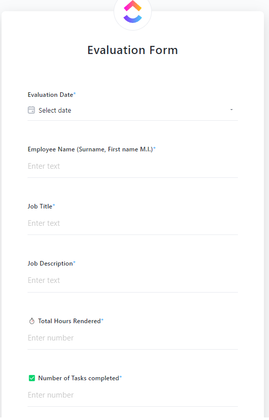 ClickUp Evaluation Form Template ; Brag Document Templates