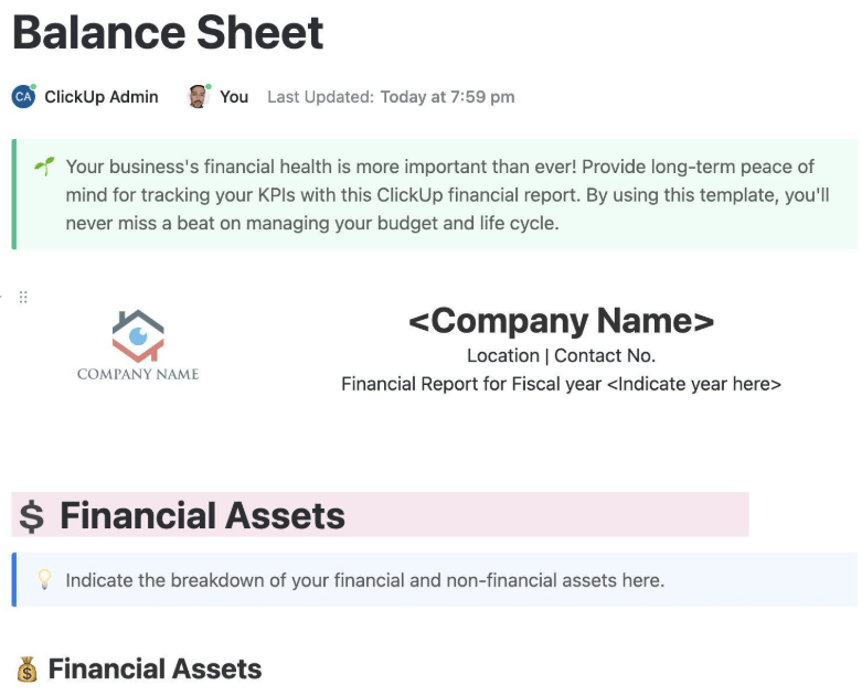 ClickUp Balance Sheet Template