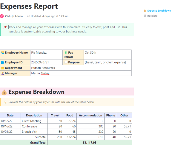 ClickUp Expenses Report Template : Amortization Schedule Template
