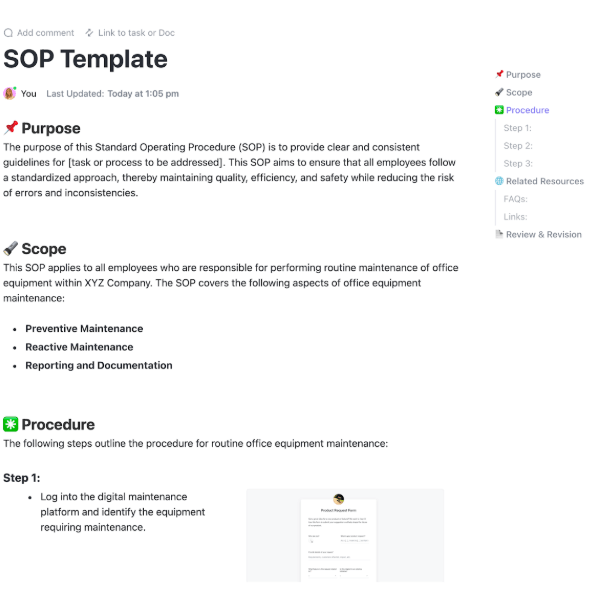 ClickUp SOP Template ; Warehouse SOP Template