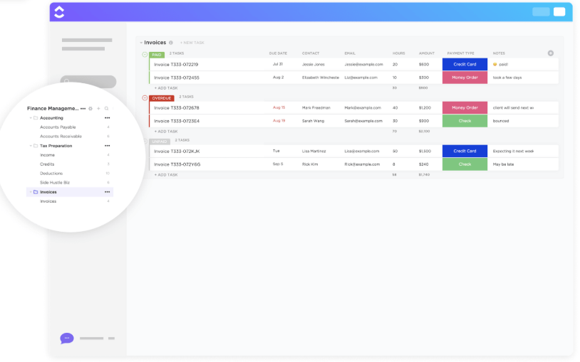 ClickUp Invoice Tracking Template ; Freelance Invoice Template