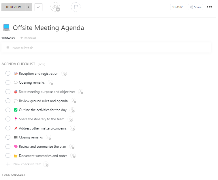ClickUp Offsite Meeting Agenda Template : All Hands Meeting Agenda Template