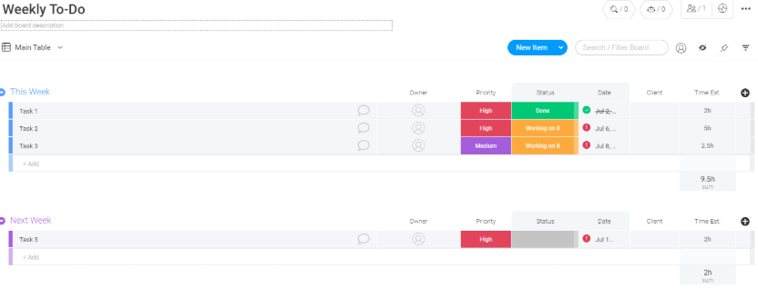 monday.com Weekly To Do List Template : monday.com task management template