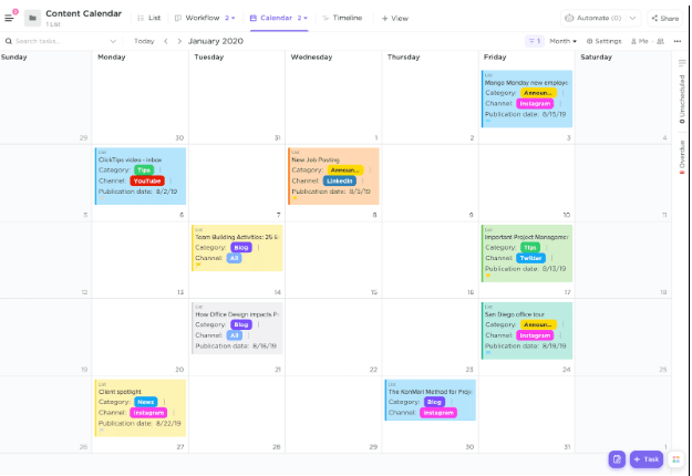 ClickUp Calendar ; Instagram hashtag generator