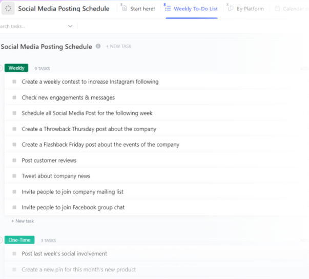 ClickUp Social Media Posting Schedule Template : Instagram hashtag generator
