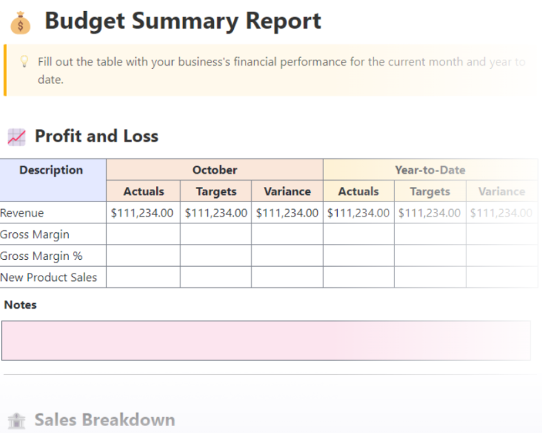 ClickUp Budget Report Template : Household Budget Template