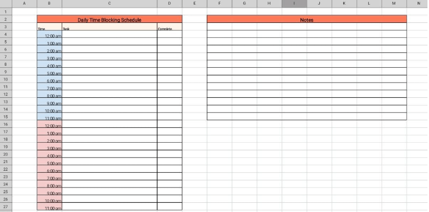 Google Sheets Time Blocking Template by HubSpot ; time blocking template google sheets