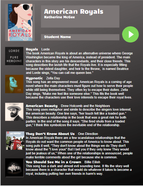 Book Playlist/Soundtrack Template by TeachersPayTeachers