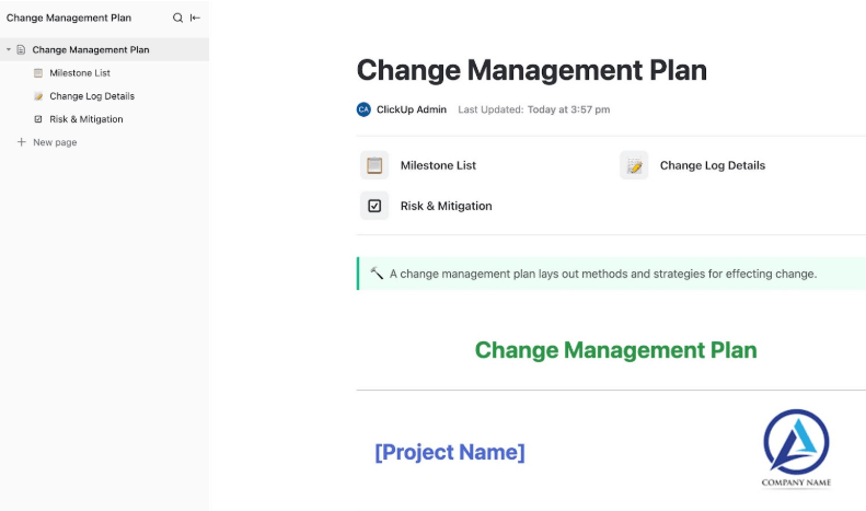 ClickUp Change Management Plan Document Template ; theory of change template
