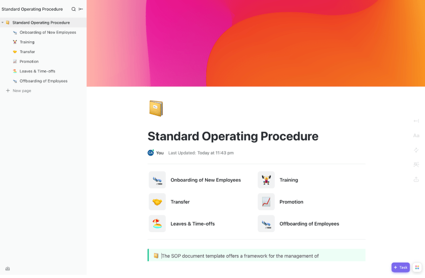 ClickUp Standard Operating Procedure Template ; Warehouse SOP Template