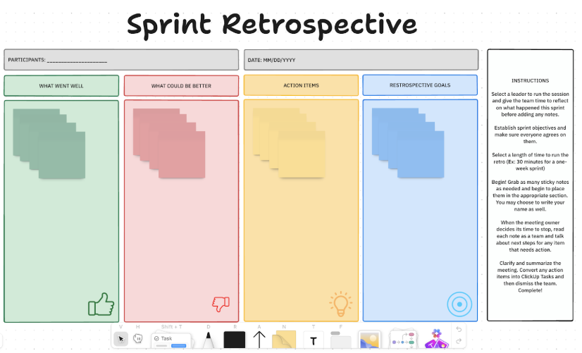 ClickUp Sprint Retrospective Brainstorm Template ;  how to run a project retrospective

