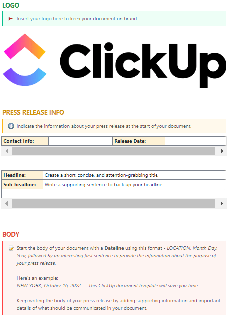 ClickUp Content Writing Template: Video Script Template