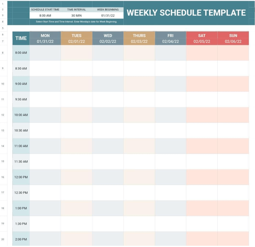 Weekly Schedule Template by Google Sheets Templates ; time blocking template google sheets