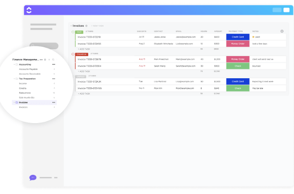 ClickUp Invoice Template ; Amortization Schedule Template
