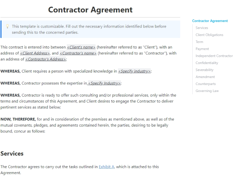 ClickUp Contractor Agreement Template ;  Payment Agreement Template
