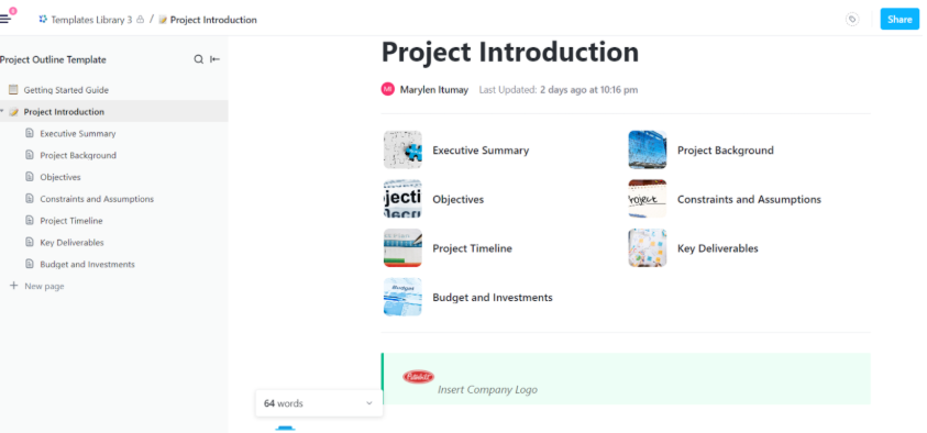ClickUp Project Outline Template ; Essay Outline Template
