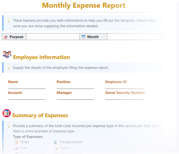ClickUp Monthly Expense Report Template : Household Budget Template