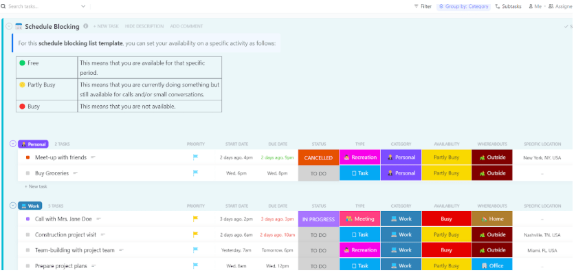  ClickUp Schedule Blocking Template : time blocking template google sheets