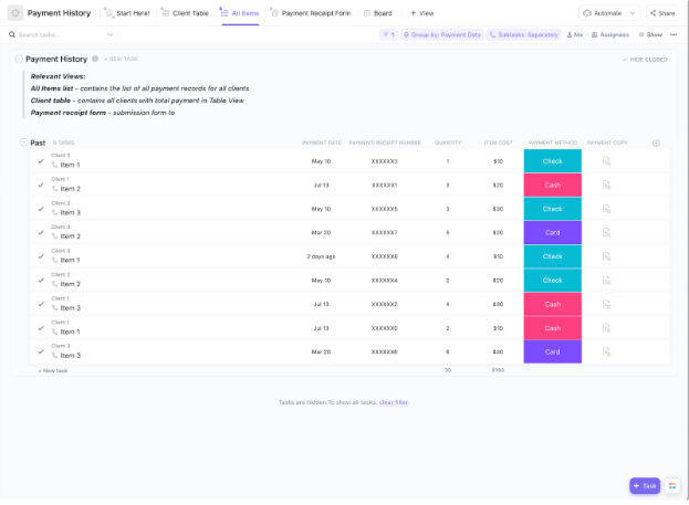  ClickUp Payment History Template