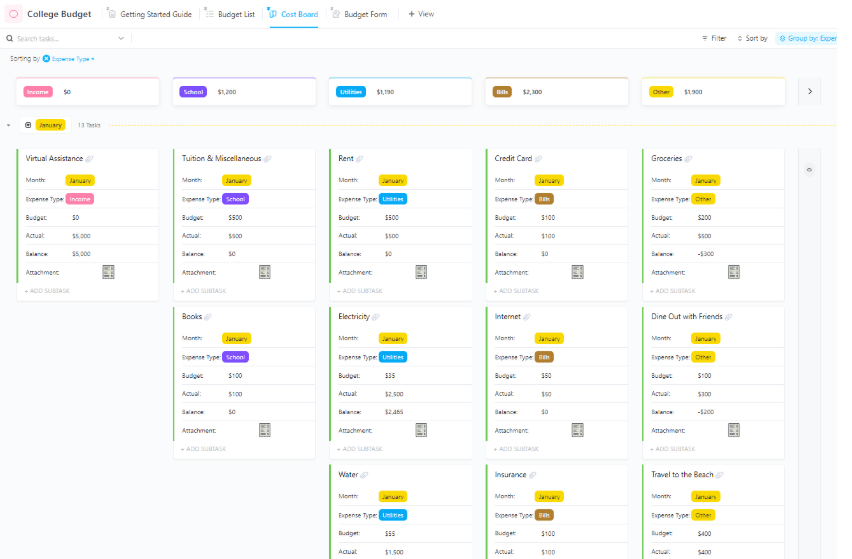 ClickUp College Budget Template