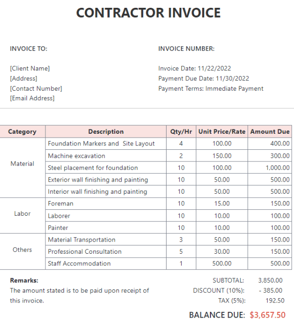 ClickUp Contractor Invoice Template ; Freelance Invoice Template