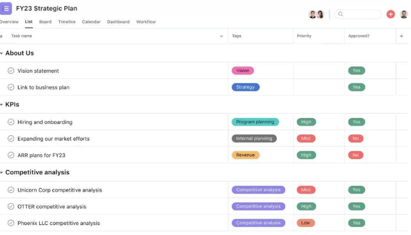 Asana Strategic Planning Template ; asana sprint planning template