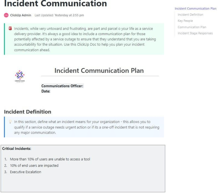 ClickUp Incident Communication Plan Template 