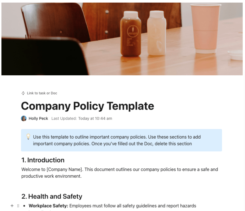 ClickUp Company Policy Template ; Warehouse SOP Template