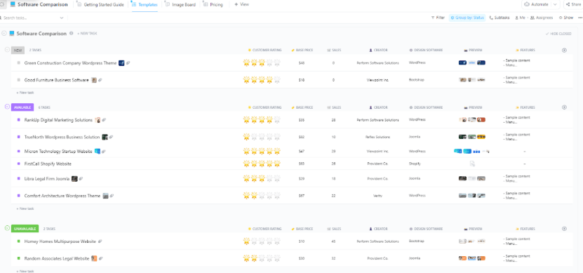 ClickUp Software Comparison Template : Product Evaluation Template