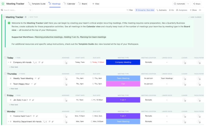 ClickUp Meeting Tracker Template