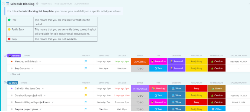 ClickUp Schedule Blocking Template