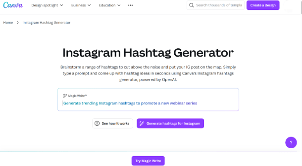 Canva ; Instagram hashtag generator
