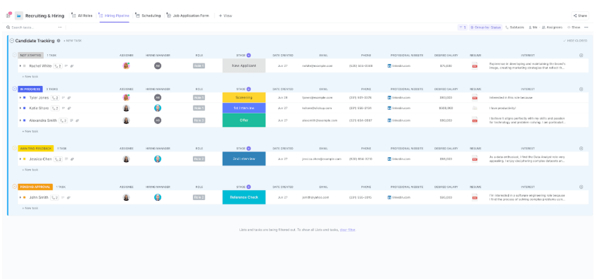 ClickUp Recruiting and Hiring Template ; Value Chain Analysis Template
