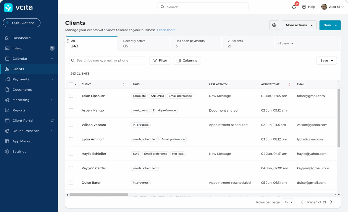 vCita Dashboard : Timetap Alternatives