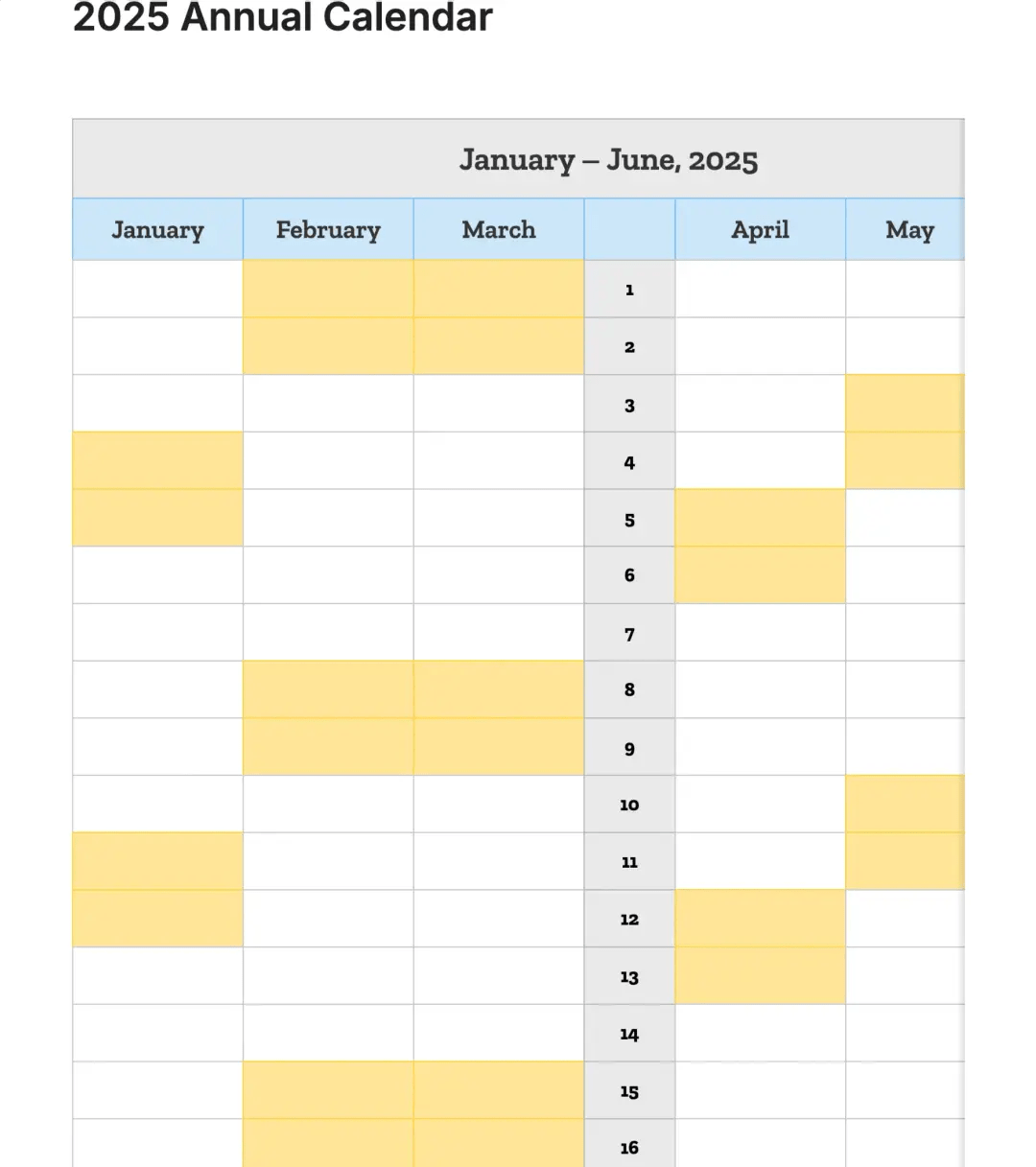 Jaarlijkse kalendersjabloon 2025 - Evernote-dagboeksjabloon