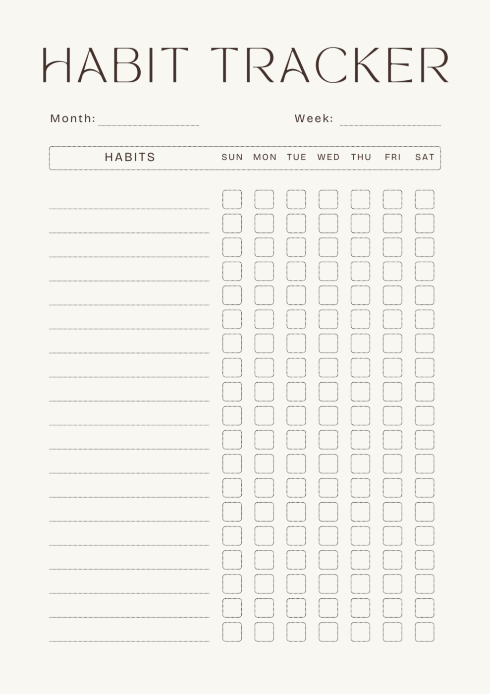 Beige Minimalist Habit Tracker Template A4 Document