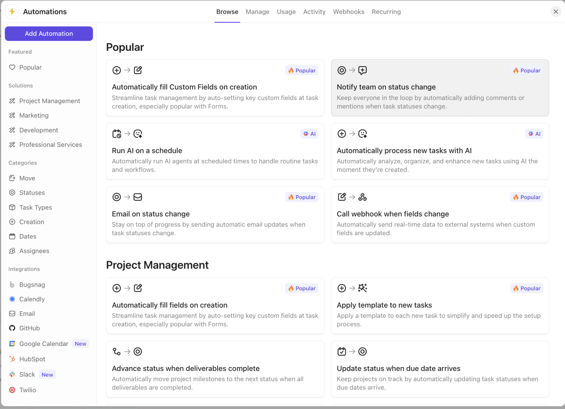 Set up ClickUp Automations to handle repetitive tasks effortlessly