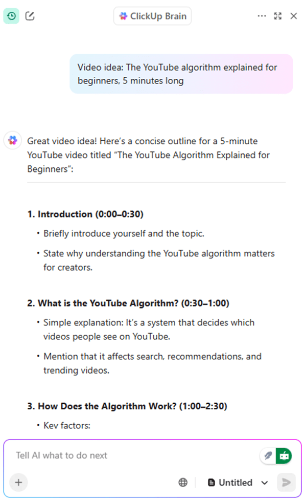 ClickUp Brain: how to automate youtube script writing with ai