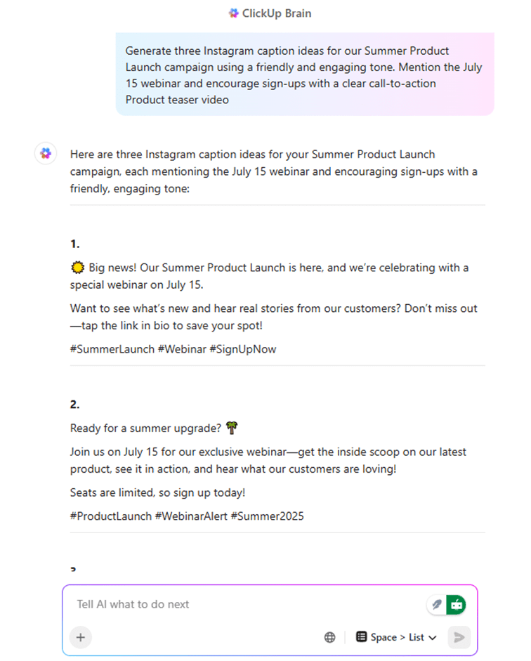 ClickUp Brain: Canva Content Planner